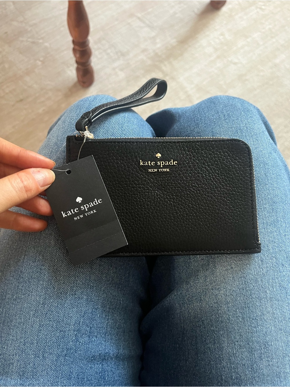 NWT Kate Spade Black Pebbled Leather Wristlet